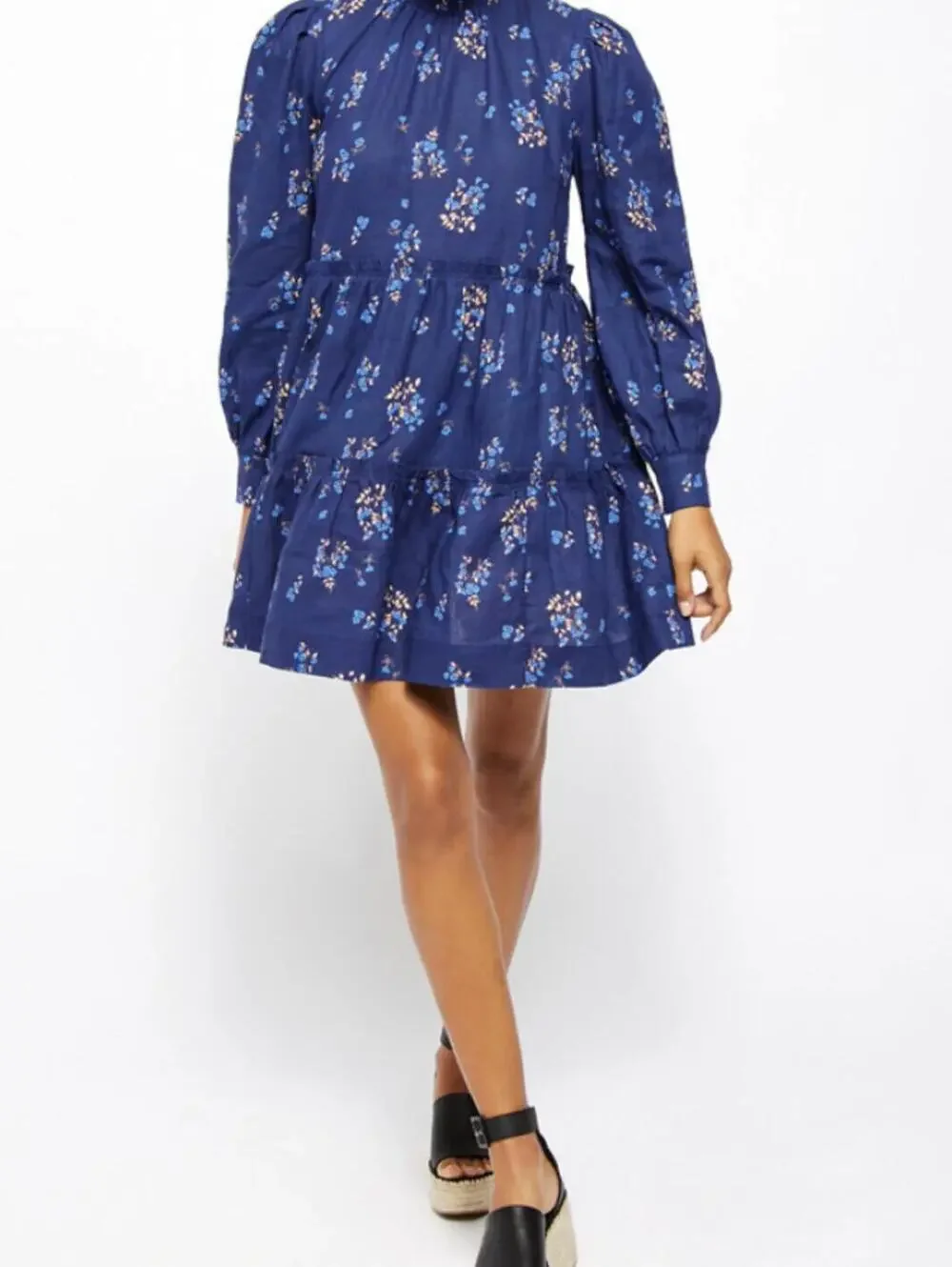 Free People Indigo Linen Blend Petit Fours Floral Mini Dress - Size - Small